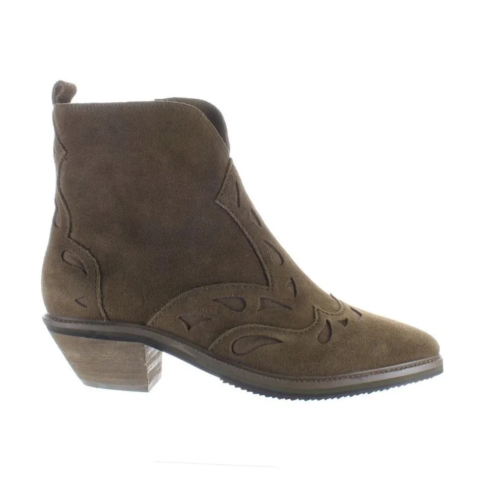 Kelsi Dagger Women's CLIFF Side-zip Almond-toe Suede Bootie in Olive Sz: 7